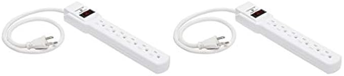 Amazon Basics 6-Outlet, 200 Joule Surge Protector Power Strip, 2 Foot, White - Pack of 2