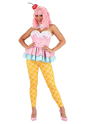 Fun Costumes Sweet Treat Ice Cream Costume for Women - Ice Cream Cone Costume with Sprinkles Top, Leggings, Choker & Headband - Small, Pink