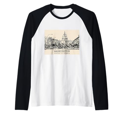Washington DC Vintage Horizonte Dibujo Camiseta Manga Raglan