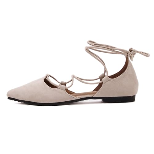 Bellirala Women's Pointy Toe Ballet Flats Cross Strap Wrap Ballerina Shoes Faux Suede Lace Up Closed-Toe Flat Strappy Sandals2