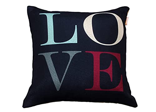 Image of RD TREND Jute Cushion Covers 16x16 Inch - Set of 5 | Digital Printed Decorative Throw Pillow Covers for Sofa, Couch, Living Room & Bedroom | Cushion Cases (Without Fillers)-Love