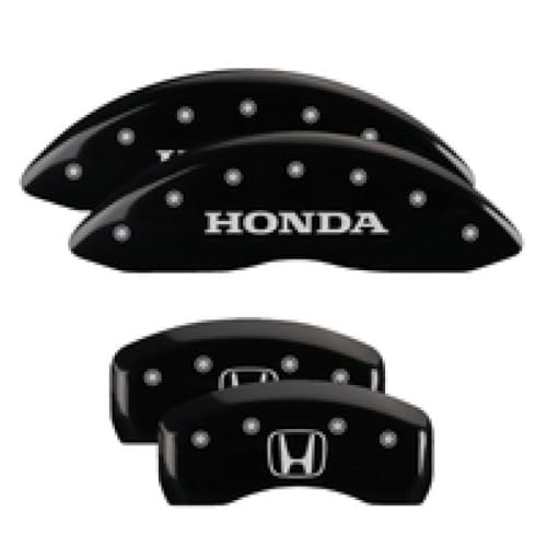 Image of MGP Brake Caliper Covers for 2017-2021 Honda Civic Si, Black, Honda /H | Requires 4 Wheel Disc Brakes and 18 in Wheels+, Black Powder-Coated Aluminum, Silver Honda / H Engraving, 20222SHOHBK