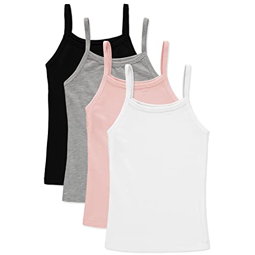 Cyndeelee Girls 4-14 Soft Undershirt Basic Camisole, 4-Pack (Black/Grey/White/Light Pink - 4 Pack, 10/12)