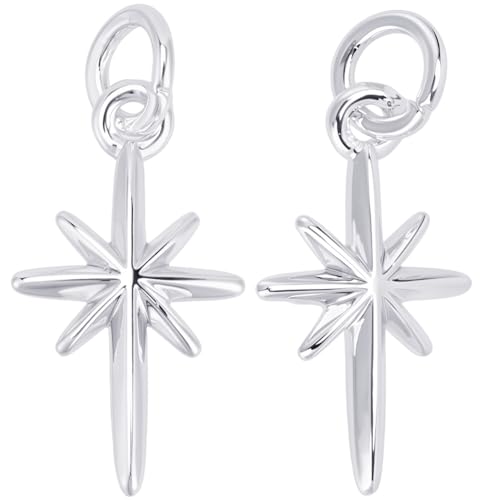 Image of Beebeecraft 12Pcs Silver North Star Charms 925 Sterling Silver Plated 10x17mm Polaris Star Charms with Jump Rings for Diy Craft Bracelet Necklace Jewelry Making