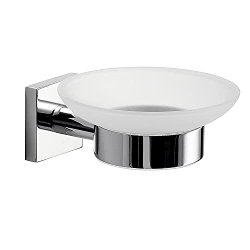 Gedy Manila Porta Sapone, Colore Cromo, Componenti Realizzati in Acciaio Inox 304, Cromall e Vetro Satinato, Garanzia 15 Anni, Misure 5,4 x 10,8 x 12,9 CM e Peso 0,1 kg, Design R&S