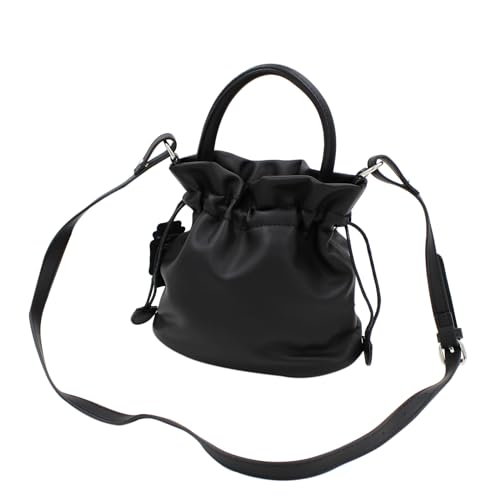 Premium Soft Vegan Leather Top Handle Bucket Bag Handbag Shoulder Crossbody, Black