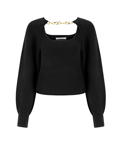 IPEKYOL Juego de Dos Piezas para Tejer con Accesorios de Metal Sudadera, Negro, M para Mujer Cover