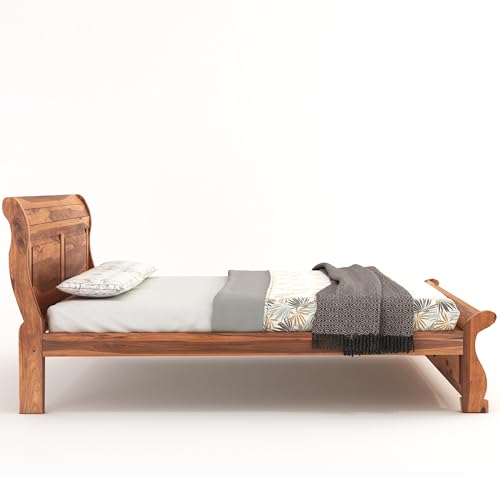 Image of SONA ART & CRAFTS Curve Solid Sheesham Wood King Size Bed Without Storage (78x72) Double Bed King Size Cot for Bedroom (Natural Finish)