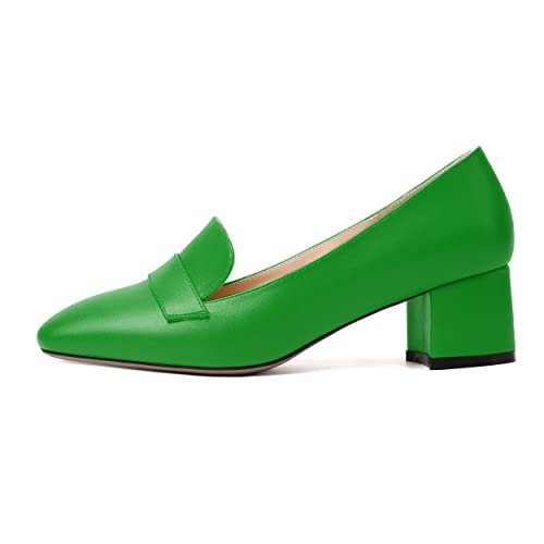 Image of MODENCOCO Womens Square Toe Slip On Comfortable Casual Matte Work Chunky Low Heel Loafers Shoes 2 Inch