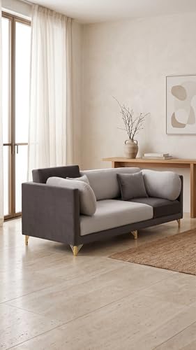 Image of RECTART Luxe 3 Seater Sofa Set for Living Room | Sectional 4 Pillows | Modern Wooden Home Furniture |