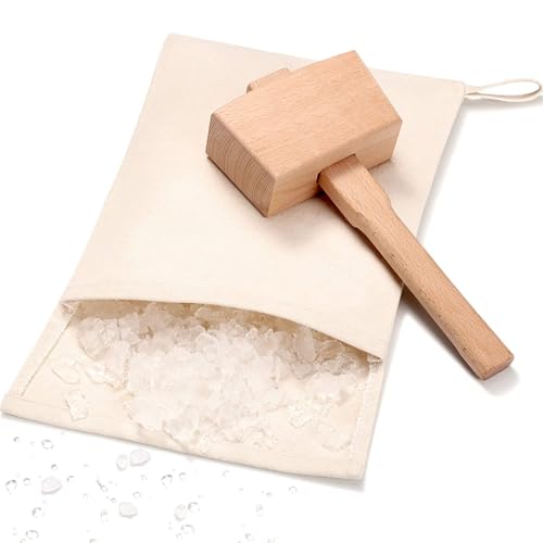 2-Piece Ice Crusher Set - Canvas Bag & Wooden Mallet | Professional Bartender Tool for Crushed Ice | Reusable Summer Cocktail Accessory (12 Bag 10 Hammer)