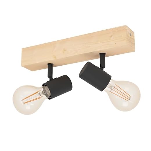 EGLO Deckenlampe Townshend 3, 2 flammiger Vintage Deckenspot im Industrial Design, Retro Lampe aus Stahl und Holz, Farbe: Schwarz, braun, Fassung: E27 6 EGLO Deckenlampe Townshend 3, 2 flammiger Vintage Deckenspot im Industrial Design, Retro Lampe aus Stahl und Holz, Farbe: Schwarz, braun, Fassung: E27