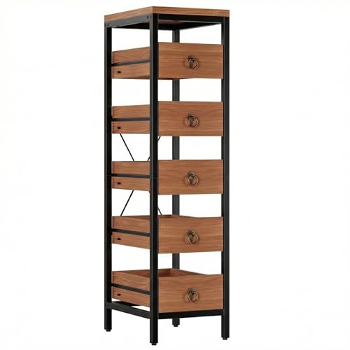 STMHOM 5-Drawer Narrow Kitchen Storage Rack, Slim Metal Frame Wooden