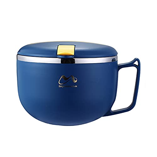 FIYSON Instant-Nudeln Schüssel, Nudelschale Edelstahl 900-1200 ML Bento Box Tragbare Auslaufsicher Instant-Nudelschale Reis Schüssel,für Lebensmittel Mit Deckel Und Deckel Suppenschalen (Blau,Groß) Cover