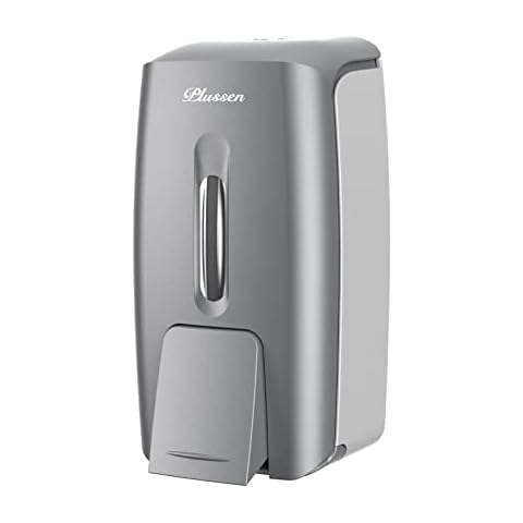 PLUSSEN Soap Dispenser Wall Mount Adhesive Commercial Soap Dispenser 800ml No Drill Hand Sanitizer Dispenser for Bathroom Support Liquid and Gel,Silver-PN9088 Cover