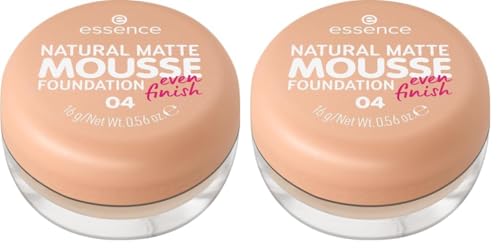 essence NATURAL MATTE MOUSSE FOUNDATION, N. 04 - Fondotinta effetto nude, opacizzante, coprente, risultato espresso, opaco, vegano, senza olio, senza profumo, senza alcool, confezione da 2 (15 g)