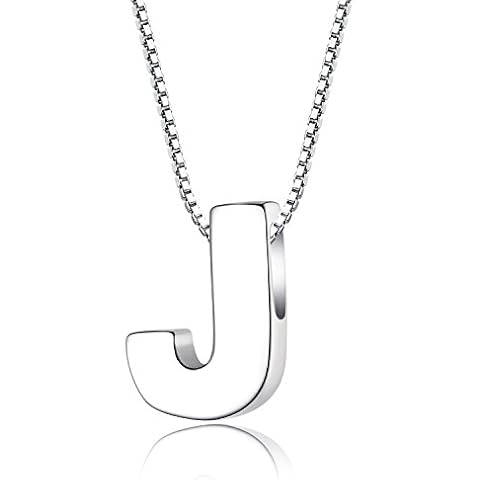 Candyfancy 1.0mm 18 inch 925 Sterling Silver 26 Small Letters Alphabet A-Z Initial Pendant Box Chain Necklace ( J with Chain ) Cover