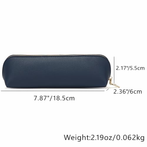 Image of Pencil Case Small Pencil Pouch Slim Zipper Pen Holder School Office College(Navy Blue,Faux Leather)
