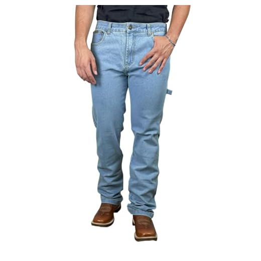 Calca Jeans Country Carpinteira Masculina Barra Larga Texana Americana Elastano Pura Raça (BR, Numérico, 42, Regular, Regular, Azul Claro)