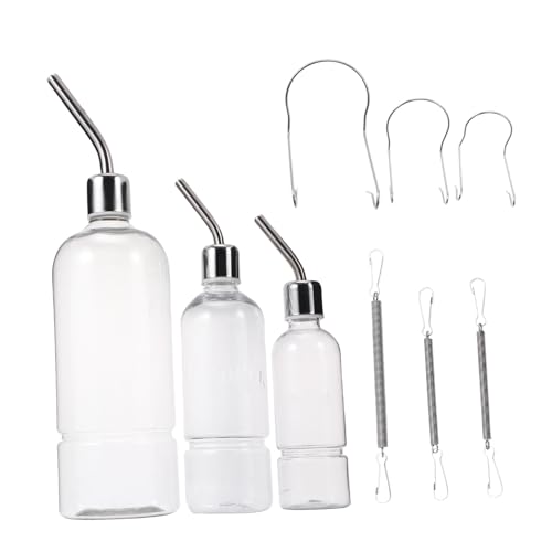 FONDOTIN 3-Piece Pet Stainless Steel Drinking Fountain Rodent Water Bottle for Rabbit Hamster Guinea Pig Cage Water Feeder