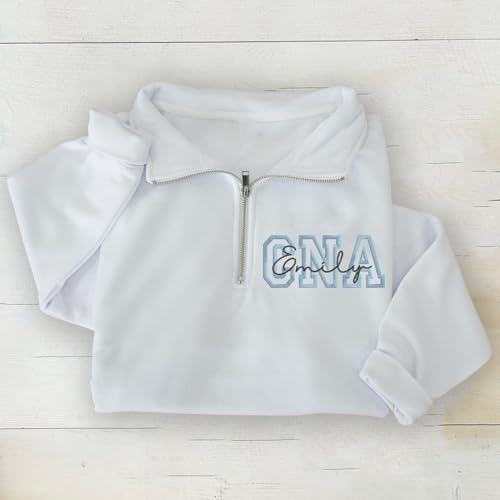 Personalized Nurse Quarter Zip Sweatshirt with Name, Custom RN, CNA, LPN Nursing Uniform Pullover3