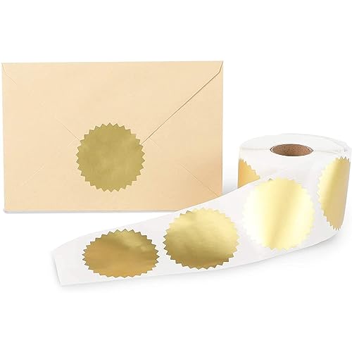 Stockroom Plus Round Gold Seal Sticker Roll - Envelope Sealer for Invitations & Greeting Cards - Circle Sticker Labels - 2 in, 500 Count