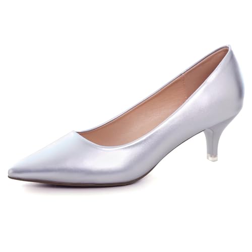 Image of Women's Low Kitten Heel Pumps Classic Fashion Dress Pumps Simple Heeled Shoes for Office Work