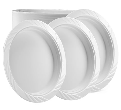BH | 10" - Reusable Plastic Plates - 200 Pack | Microwave and Dishwasher Safe | White Large | Lunch & Dinner | Catering, Events, Parties, and Everyday Use (10 inch Plates, White) - by Best House - Image 3