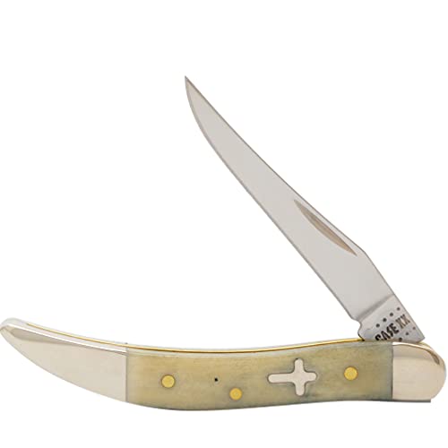 Case XX WR Pocket Knife Small Texas Toothpick Cross Shield Natural Bone Item #26193 (610096 SS) 3 Inches Closed
