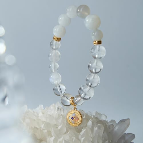 Image of Five Elements Solid 925 Sterling Silver 18K Gold /White Gold Vermeil Crystal Gemstone Beads Bracelet gift for women