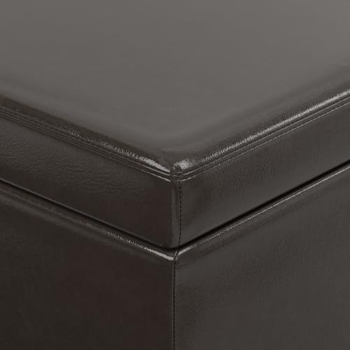 Image of SIMPLIHOME Avalon 54 inch Vegan Leather Storage Ottoman in Dark Clove Brown