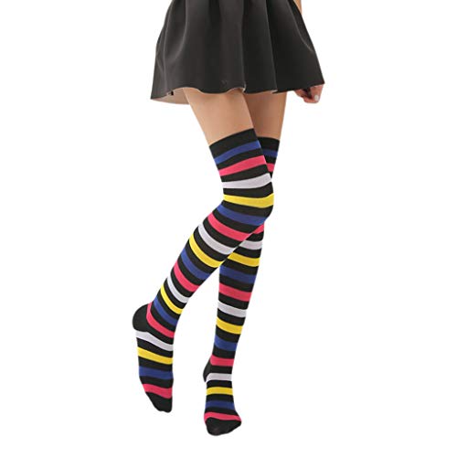 Lerpwige Calcetines Hasta Muslo Con Arcoíris Para Mujer Largas Por Encima De La Rodilla a Rayas Coloridas Para Fiesta De Carnaval Accesorios Para Disfraces De Cosplay Calcetines