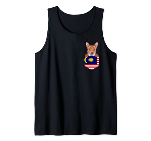 Malaysia Flag Basenji Dog In Pocket Tank Top, Black