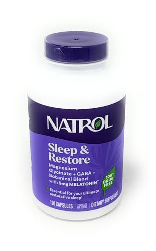 Natrol Sleep & Restore Capsules 120 Count Melatonin 5mg with GABA Magnesium & Vitamin B6 Vegetarian Non-GMO Essential for Your Ultimate Restorative Sleep Melatonin-Free 60 Day Supply