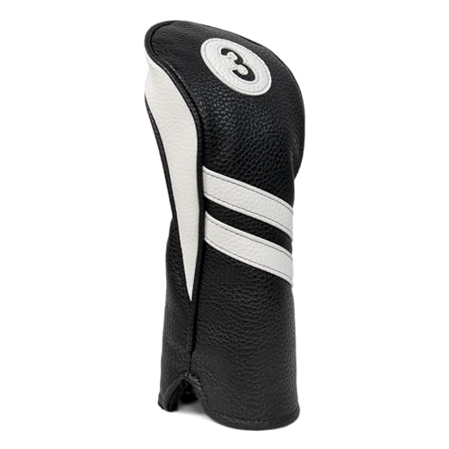 ProActive Sports Vintage Golf Club Head Covers for Fairway Woods| 3 Wood Headcover | Classic Leather Look | Black/White