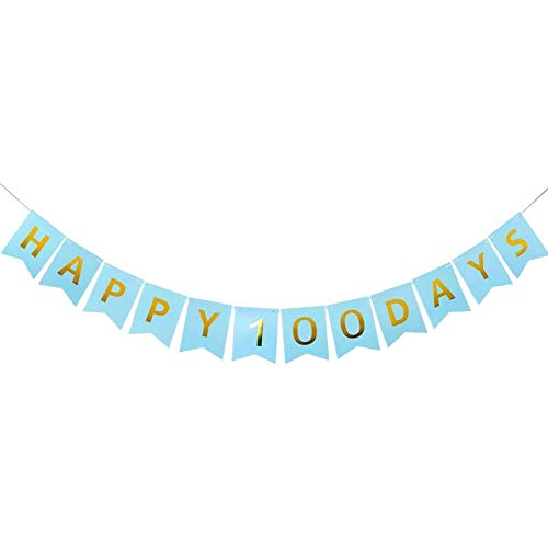 CHTENG Baby Happy 100 Days Banner Baby Shower Birthday Banner Decorations Photo Background Props (Blue)