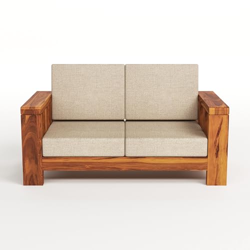Image of Solid Sheesham Wooden 2 Seater Sofa Set - Two Seater Sofas with Comfortable Cushion | Wooden Sofa 2 Seater for Living Room Home & Office Furniture Decor (Honey, Haney2 Seater)