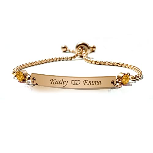 Personalised Birthstone Friendship Bracelets for Teen Girls Engraved Bar Bracelet for Her Best Friend Custom Gift for Friends BFF Mum Sister Bridesmaid Girlfriend Auntie Birthday Christmas (November）