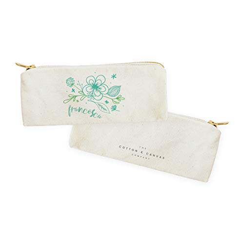 Image of The Cotton & Canvas Co. Personalized Name Aqua Floral Small Cosmetic Case and Travel Pouch for Office and On the Go
