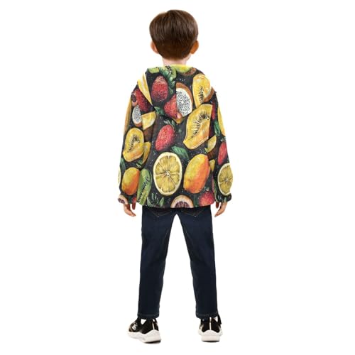 Fruit Pattern Print Design Toddler Fleece Jacket Girl Boys Hooded Fleece Jacket Coat Warm Outwear Zip-up 3-10T4