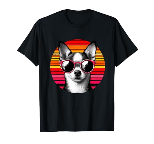 Cool Chihuahua Dog Vintage Retro Sunset Occhiali da sole anni '70 Maglietta