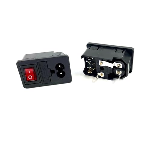 TSIOHKBS IEC320 C14 Electrical AC Socket 3 pin red LED 250V Rocker Switch 10A Fuse Female Male Inlet Plug Connector 2 pin Socket (AC-03)
