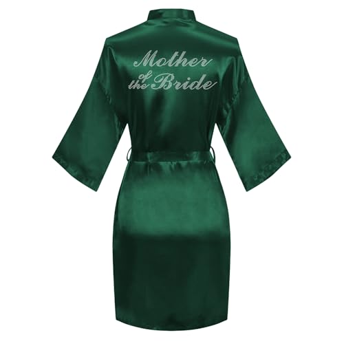 Image of Women's Bride Bridesmaid Robes Short Satin One Size Silver Rhinestones Wedding Party Getting Ready Sleepwear