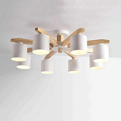 Lustre en bois massif 8 branches blanches style nordique épuré