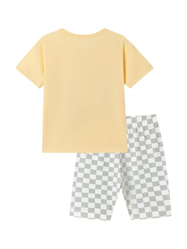 Image of HILEELANG Girls Cotton Short Set Summer 2 Piece Outfit T Shirt Shorts | 100% Cotton, Soft Breathable Fabric, 2 Piece Outfit Set, Elastic Waist, Summer Comfort for Toddler Little Girls