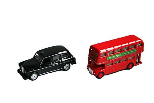 A to Z- Die-Cast London Black Taxi & Red Bus Taxi & Autobús, Color Rojo/Negro (Welly 9098)
