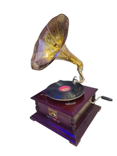 Image of Gramophone with Bluetooth, FM, USB, Memory Card, 78 RPM Record Player - Multi-Functional Retro Music Player & Elegant Home /Office Decor by TAHA Art