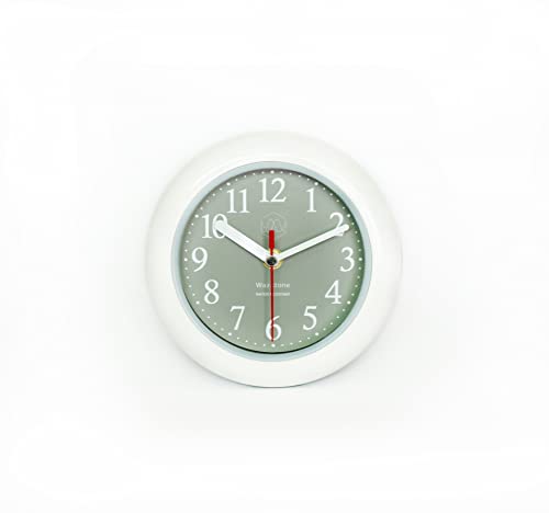 Wazstone Perfect Bay Water Resistant Clock,Quiet Non-Ticking Sweep Movement,Simple Design,6.5'' In Diameter,Abs Glass,Flexible Options To Hang Or To Stand. Withstand Water Vapor Moisture (White Grey) #TOP4