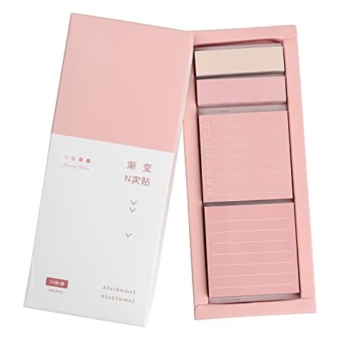 Pink Lined Sticky Notes Set, 240 Sheets Pastel Sticky Note Pads, Self-Stick Index Tabs Cute Memo Notepads for School, Office and Home Cover