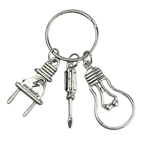 Llavero Electricista - Llaveros con Enchufe Macho Destornillador y Bombilla de Luz LED - Accesorio de llaves amantes Electricidad, Instalaciones Eléctricas, Luces… - Llavero unisex hombre y mujer